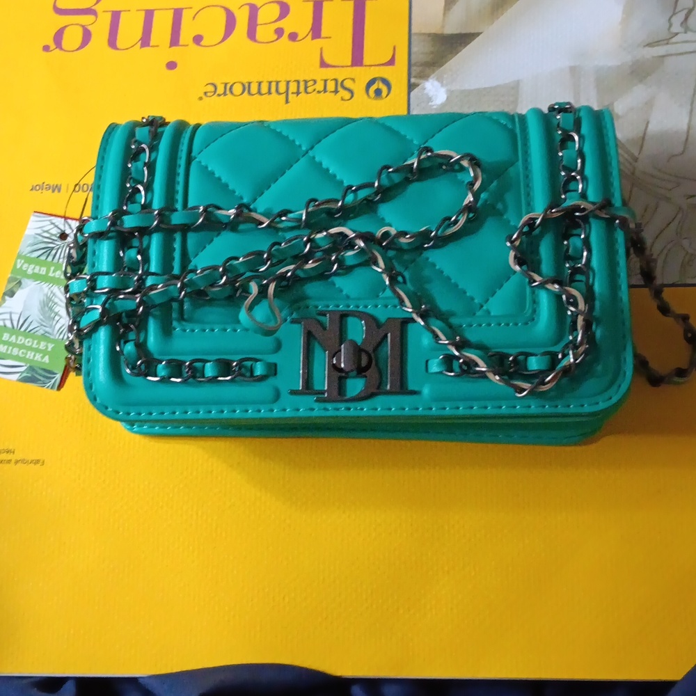 Badgley Mischka Mint Quilted Vegan Leather Crossbody Bag